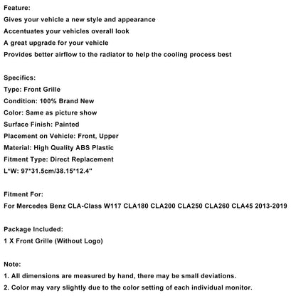 Griglia paraurti anteriore Mercedes Benz CLA-CLASS W117 CLA250 GT Style 2013-2019
