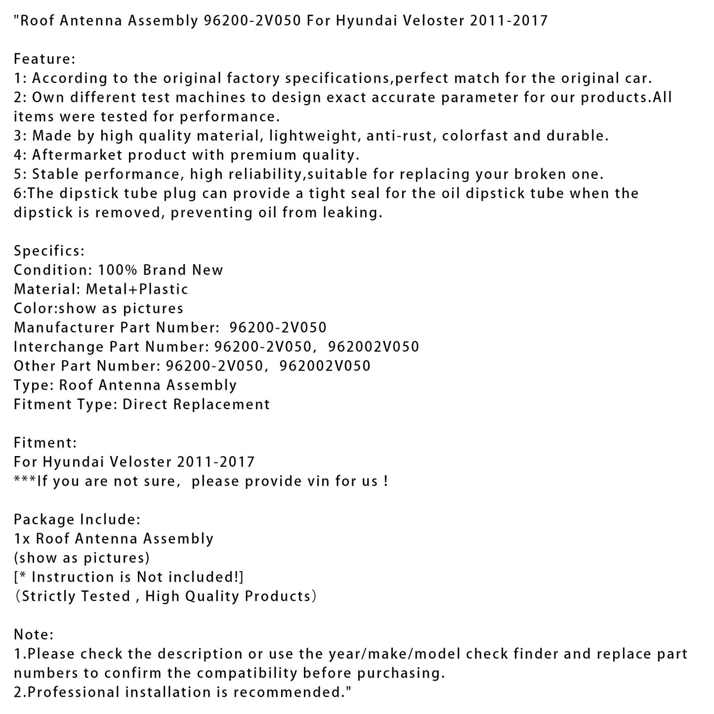 Gruppo antenna sul tetto 96200-2V050 per Hyundai Veloster 2011-2017