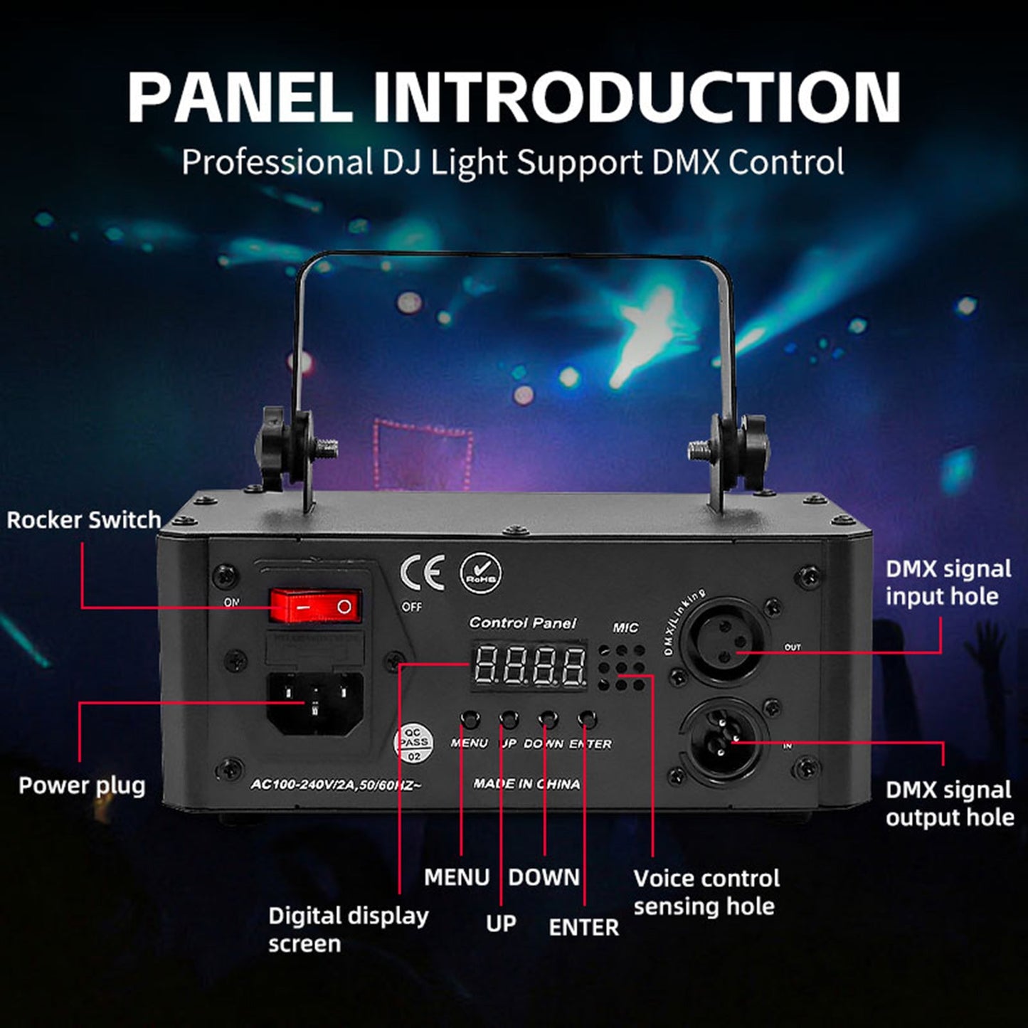Sistema di illuminazione da palco a LED UV per feste in discoteca, luce laser da palco 6 in 1, luce da palco per club