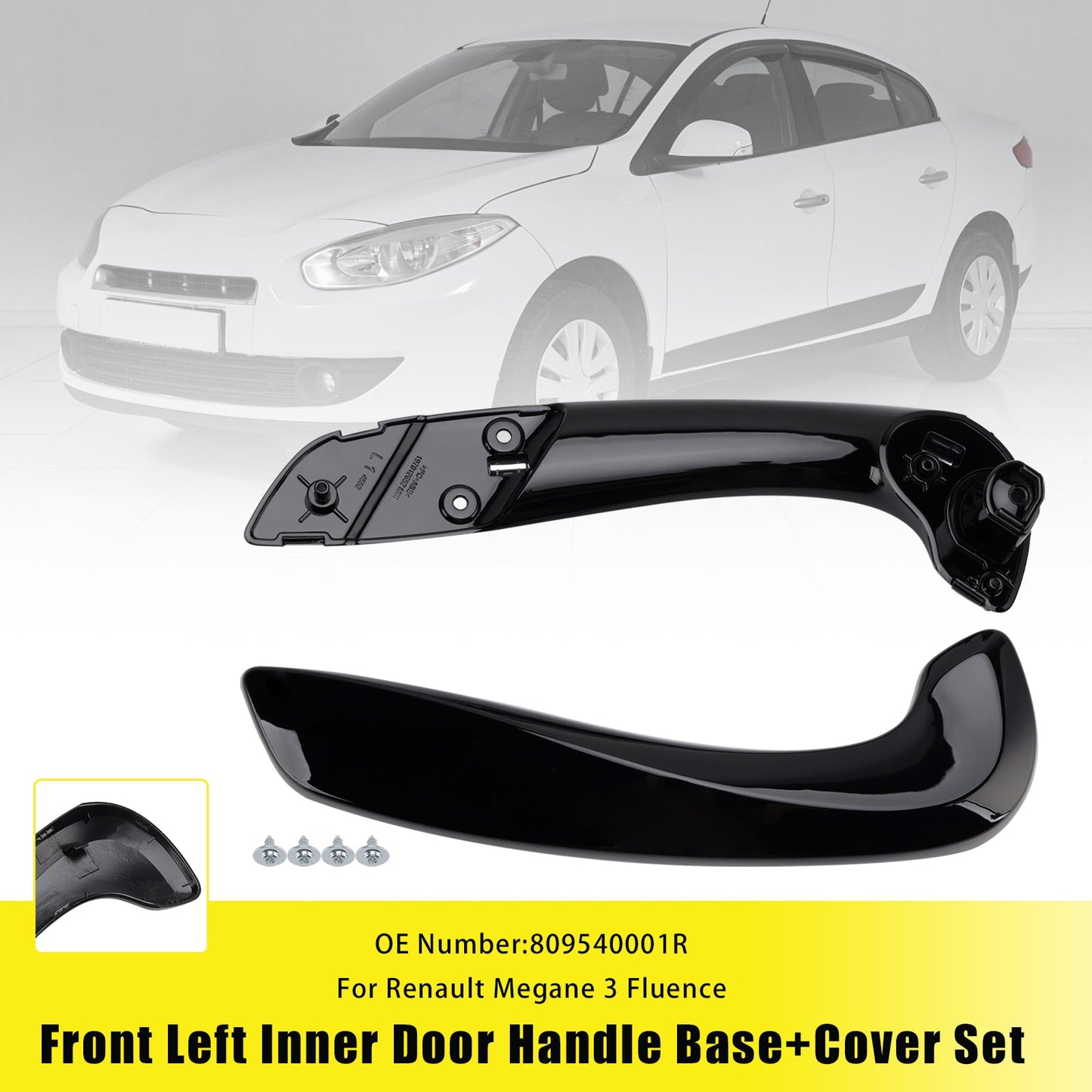 Set base+copertura maniglia interna porta anteriore sinistra Renault Fluence 2009-2015, nero