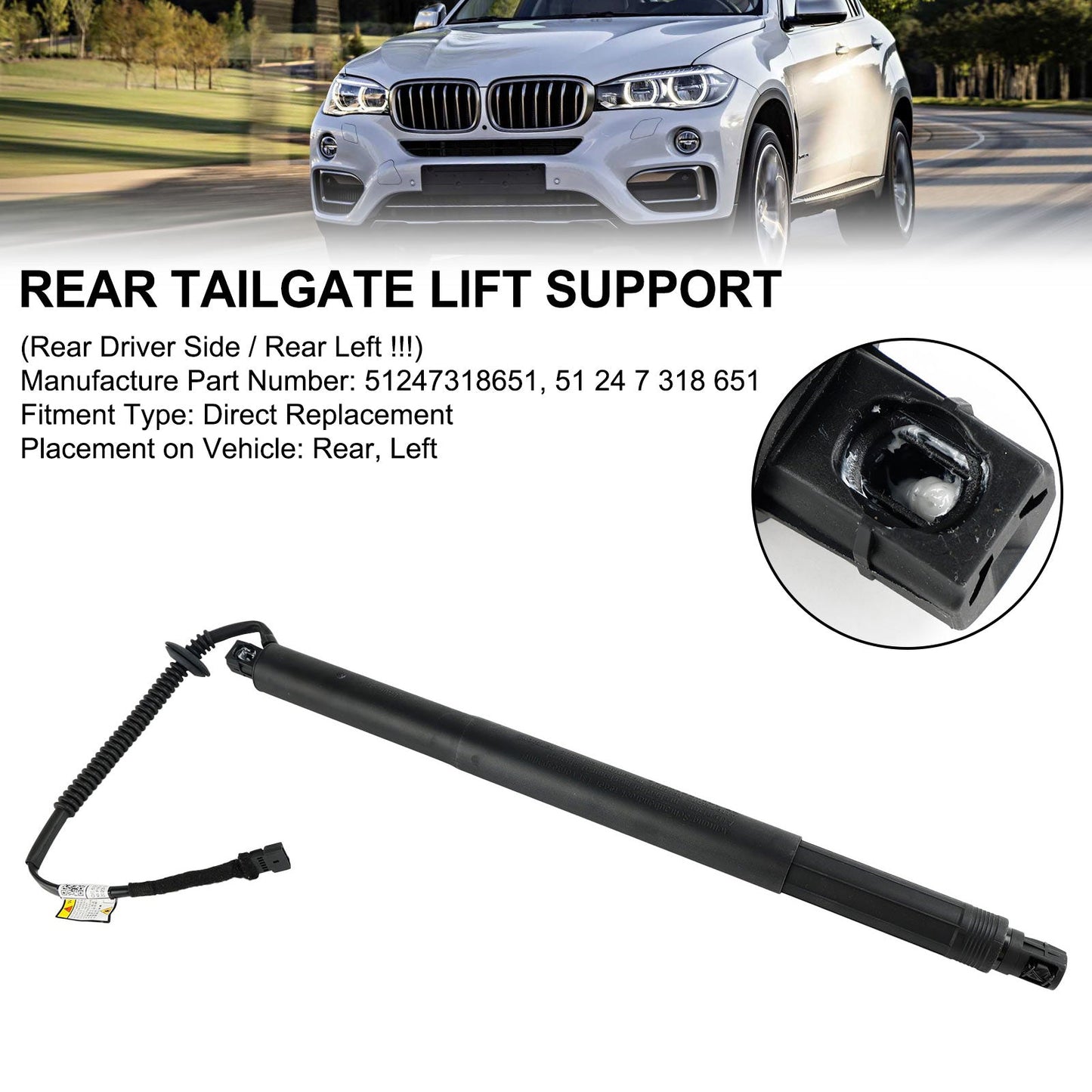 Supporto sollevatore elettrico portellone posteriore sinistro BMW X6 F16 F86 SUV xDrive 50i 2014-2019 4395ccm 449HP 330KW (Benzina) 51247318651