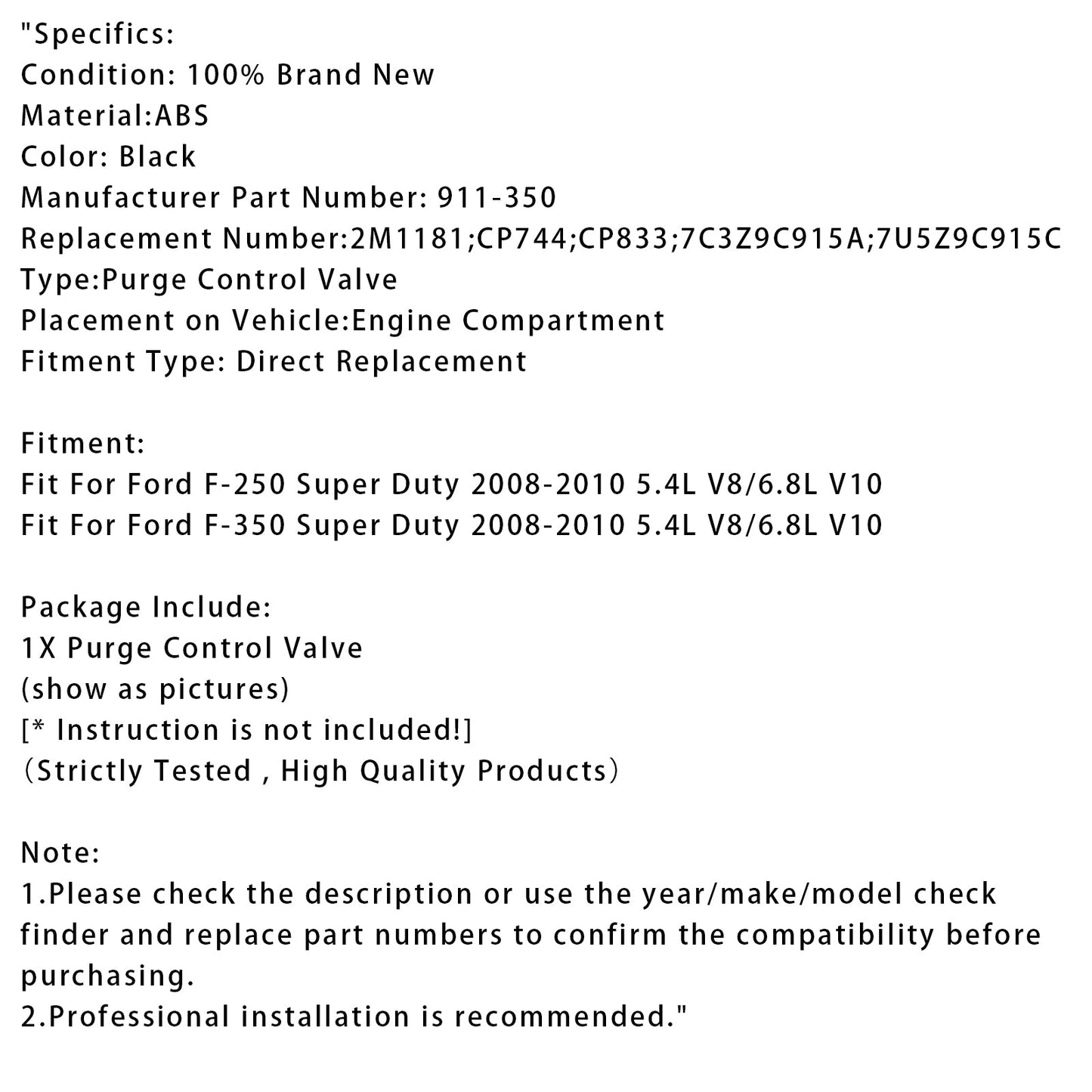 Elettrovalvola di spurgo del contenitore del vapore per Ford F250 F350 Super Duty 2008-2010 911-350