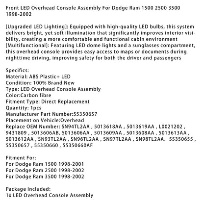 Console superiore anteriore a LED in carbonio per Dodge Ram 3500 1998-2002