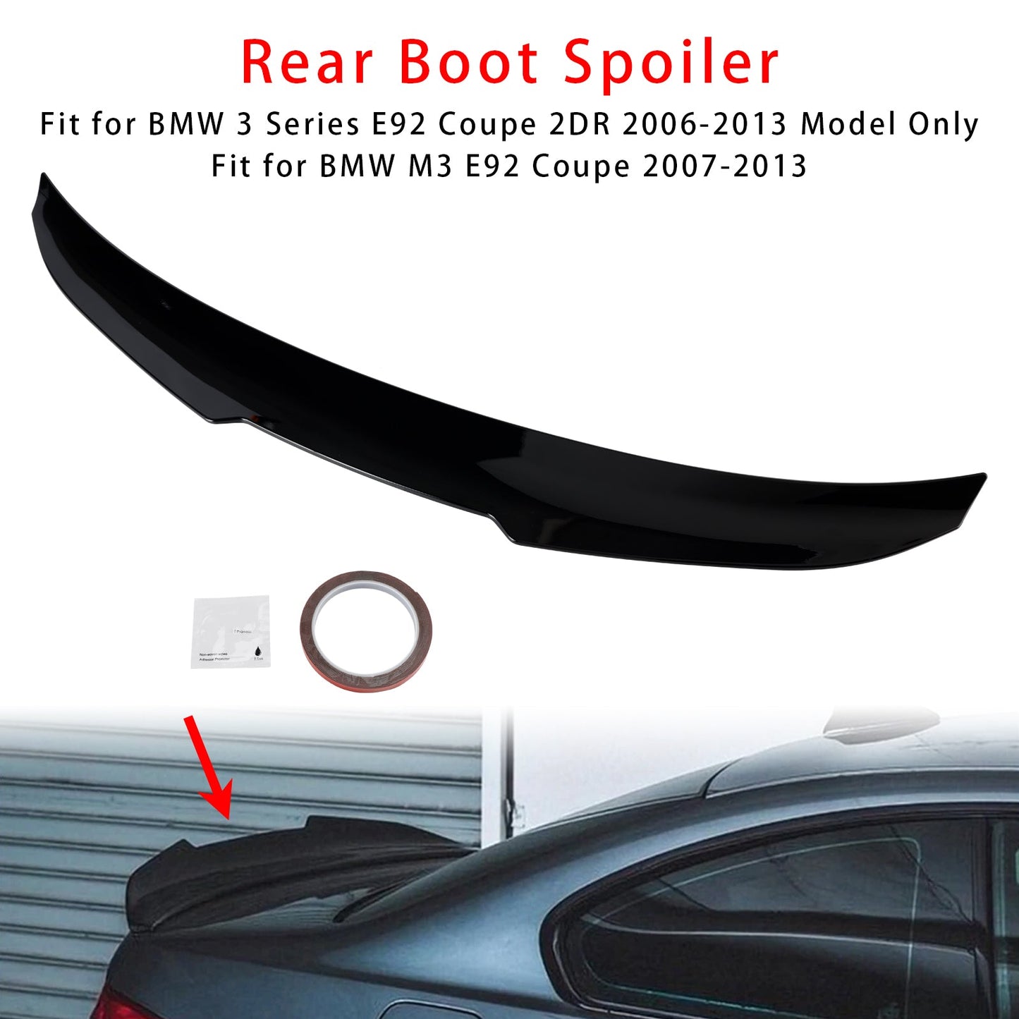 Spoiler posteriore nero lucido per BMW Serie 3 E92 Coupé 2DR solo modello 2006-2013