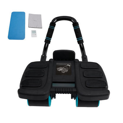 Attrezzatura portatile per palestra domestica Ruota addominale nera con rimbalzo automatico con supporto per gomito e stabilità su 4 ruote - Include timer Perfect Core Trainer per uomini e donne