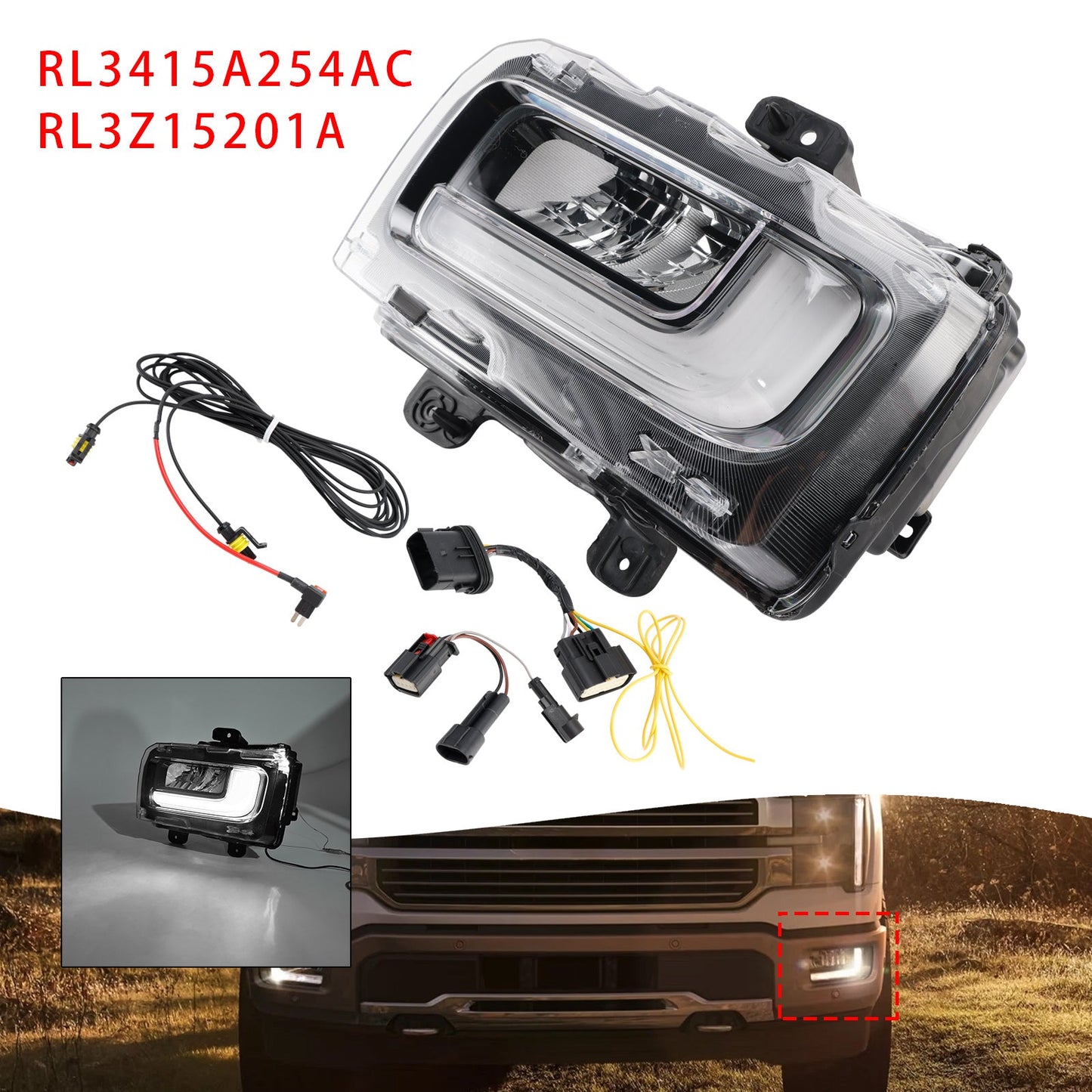 Faro fendinebbia anteriore sinistro a LED per Ford F150 2024-2025, codice RL3415A254AC RL3Z15201A