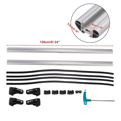 Barre trasversali universali in alluminio per portapacchi da tetto auto, bloccabili, lunghezza 120 cm