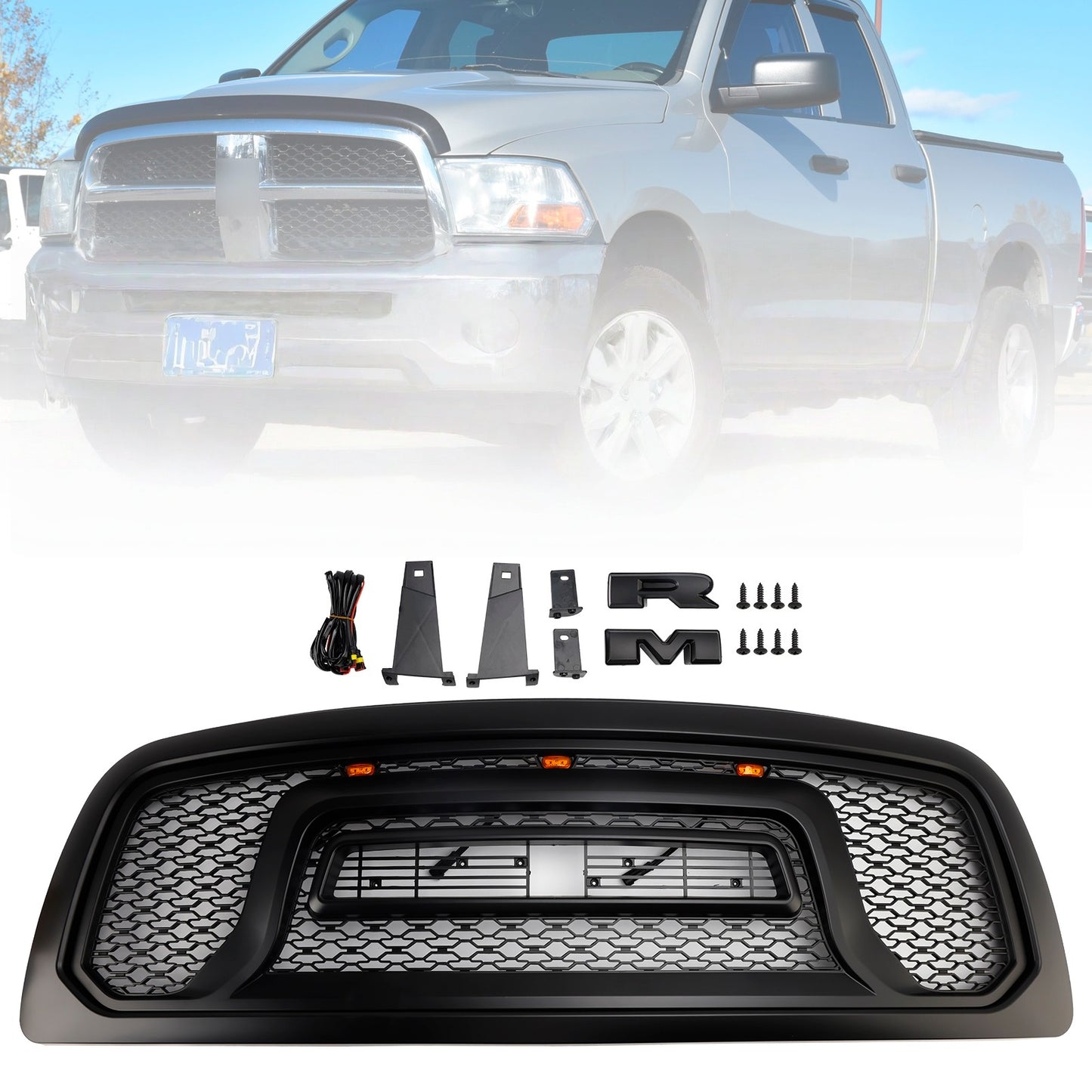 Griglia paraurti anteriore nera con luce a LED per Dodge Ram 1500 2009-2012