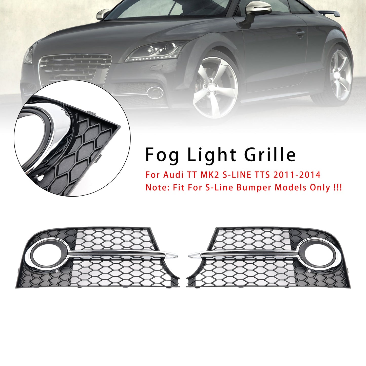 Griglia fendinebbia cromata per paraurti anteriore Audi TT MK2 S-Line TTS 2011-2014