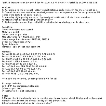 Set solenoidi trasmissione AUDI A8 V8 3.3L 4.2L V12 6.0L 5HP24 2000-2002 5HP24 5HP24A