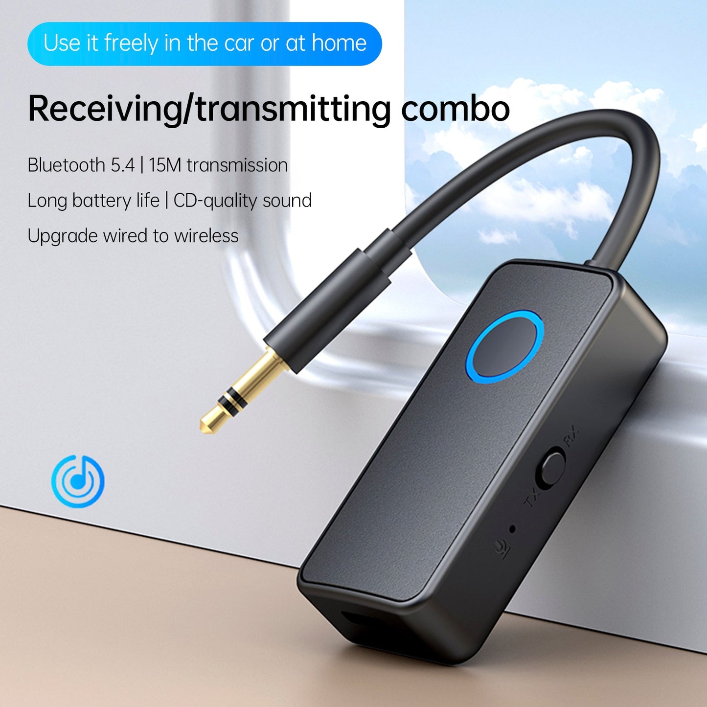 Ricevitore trasmettitore Bluetooth 5.4 2 in 1 adattatore audio wireless da 3,5 mm