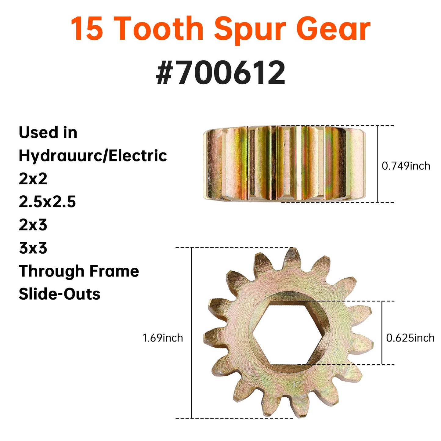 2 pezzi 700612 Ingranaggio cilindrico a 15 denti 10 DP/20 PA per sistemi di scorrimento Lippert RV