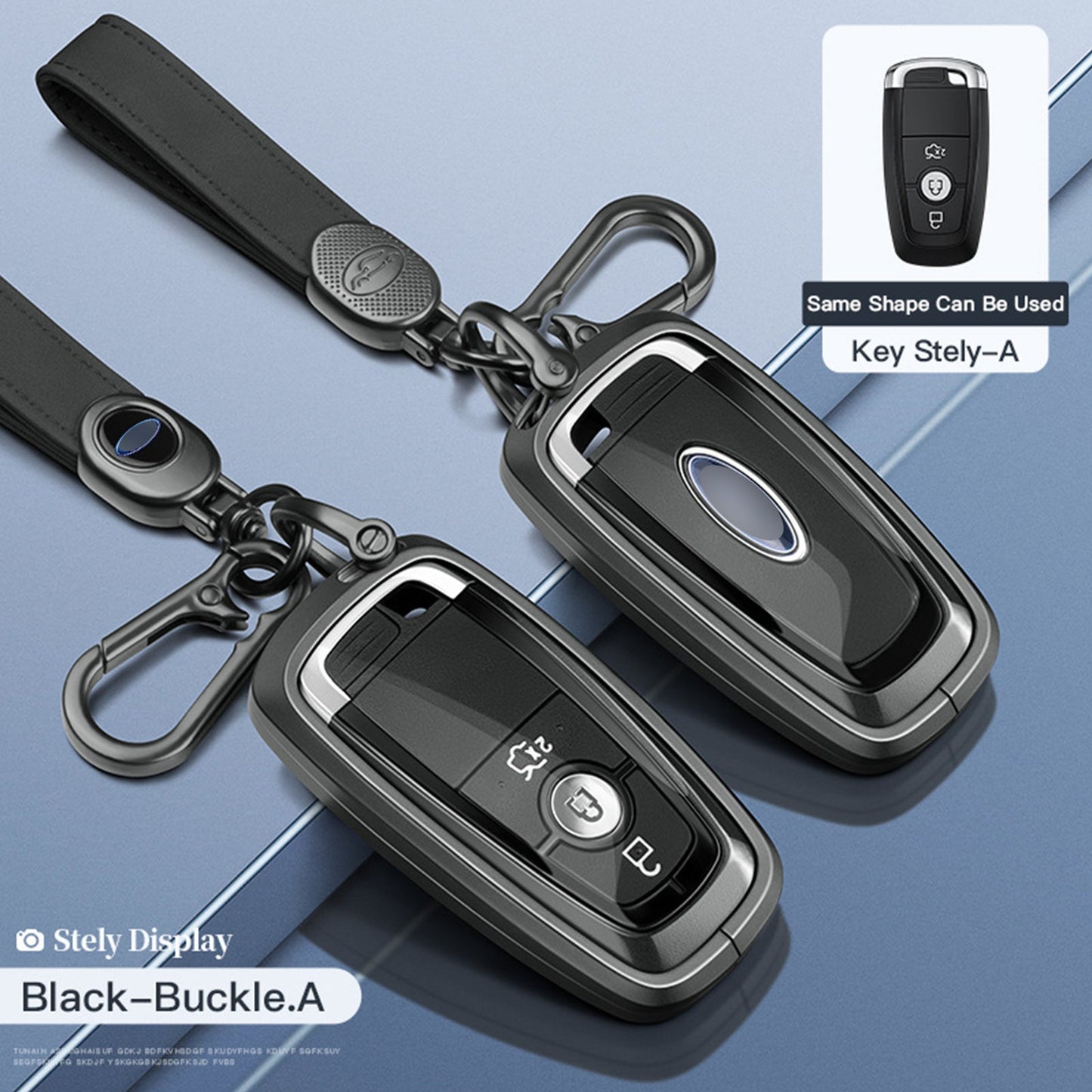 Custodia per chiave auto in TPU nero con fibbia, in lega di alluminio, per Ford.