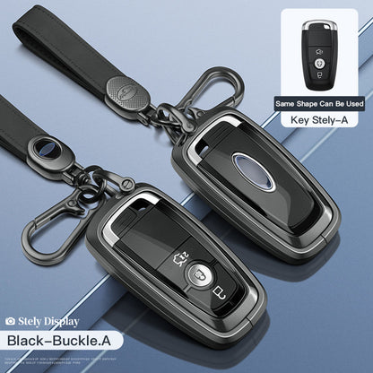 Custodia per chiave auto in TPU nero con fibbia, in lega di alluminio, per Ford.