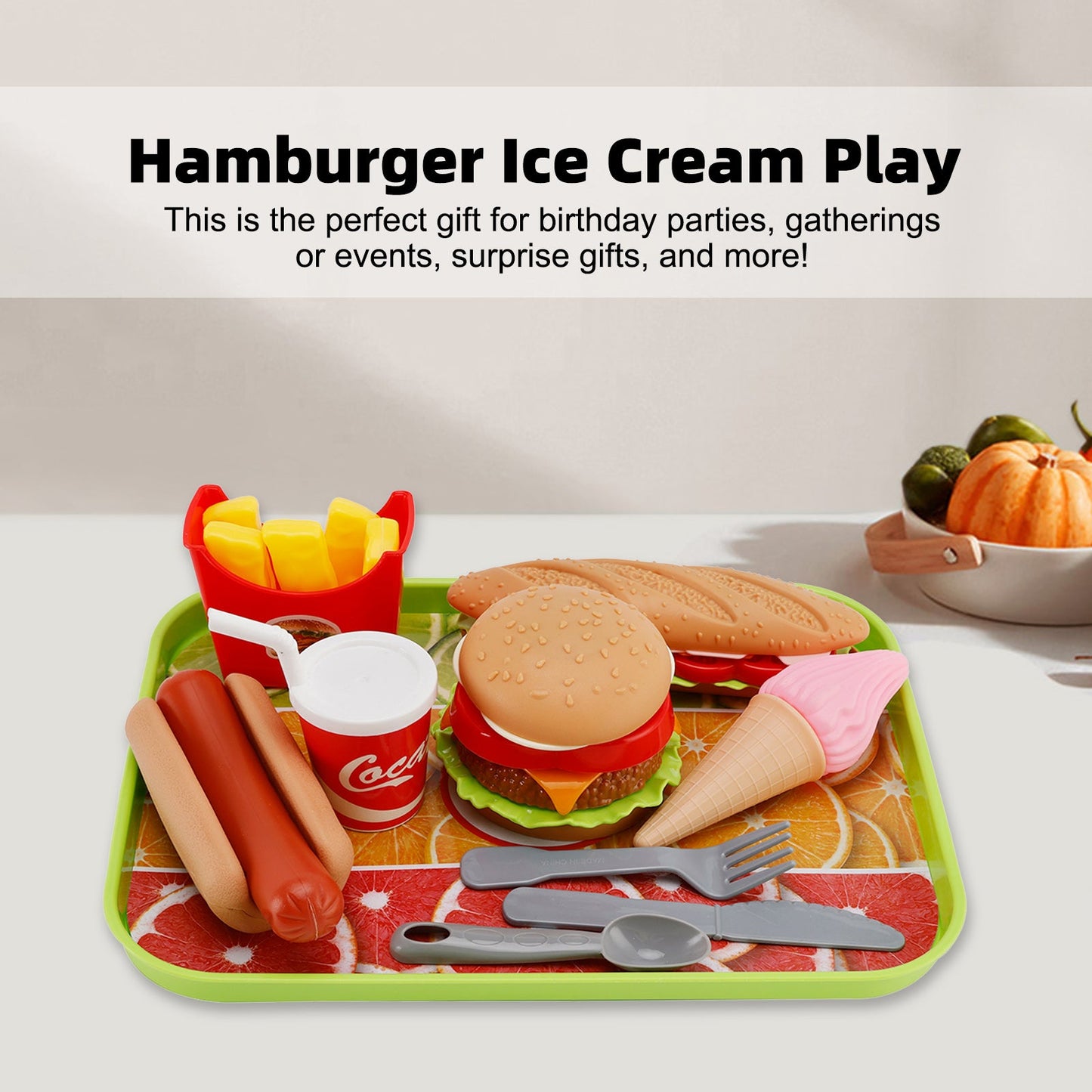 Set di giocattoli per bambini, giocattolo da cucina per bambini, hamburger e gelato