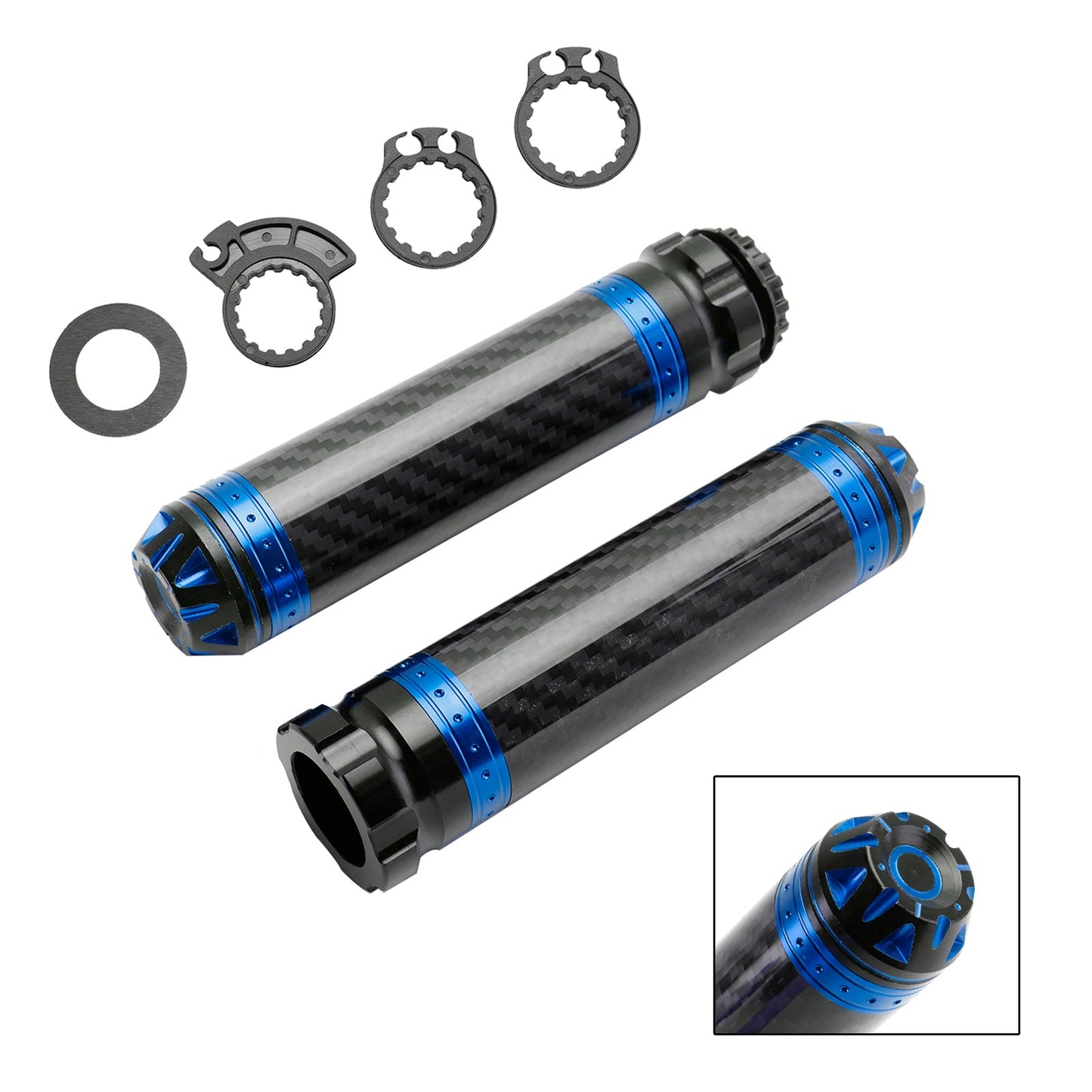 Manopole per manubrio moto da 7/8""/22 mm in carbonio, universali, verdi, per moto, argento