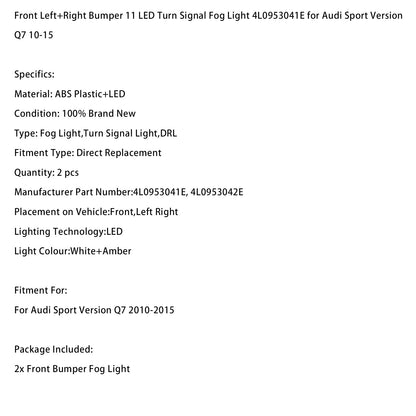 Coppia paraurti anteriore Audi Sport Version Q7 2010-2015 con 11 indicatori di direzione a LED e fendinebbia