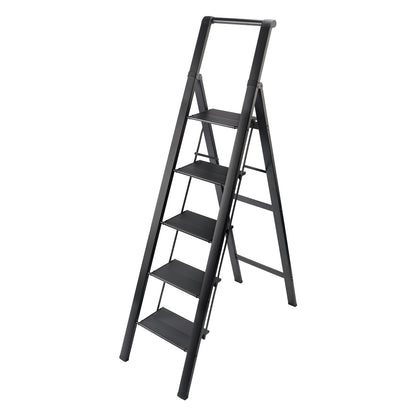 Scala a 5 gradini, sgabello pieghevole, scala in alluminio con pedale antiscivolo