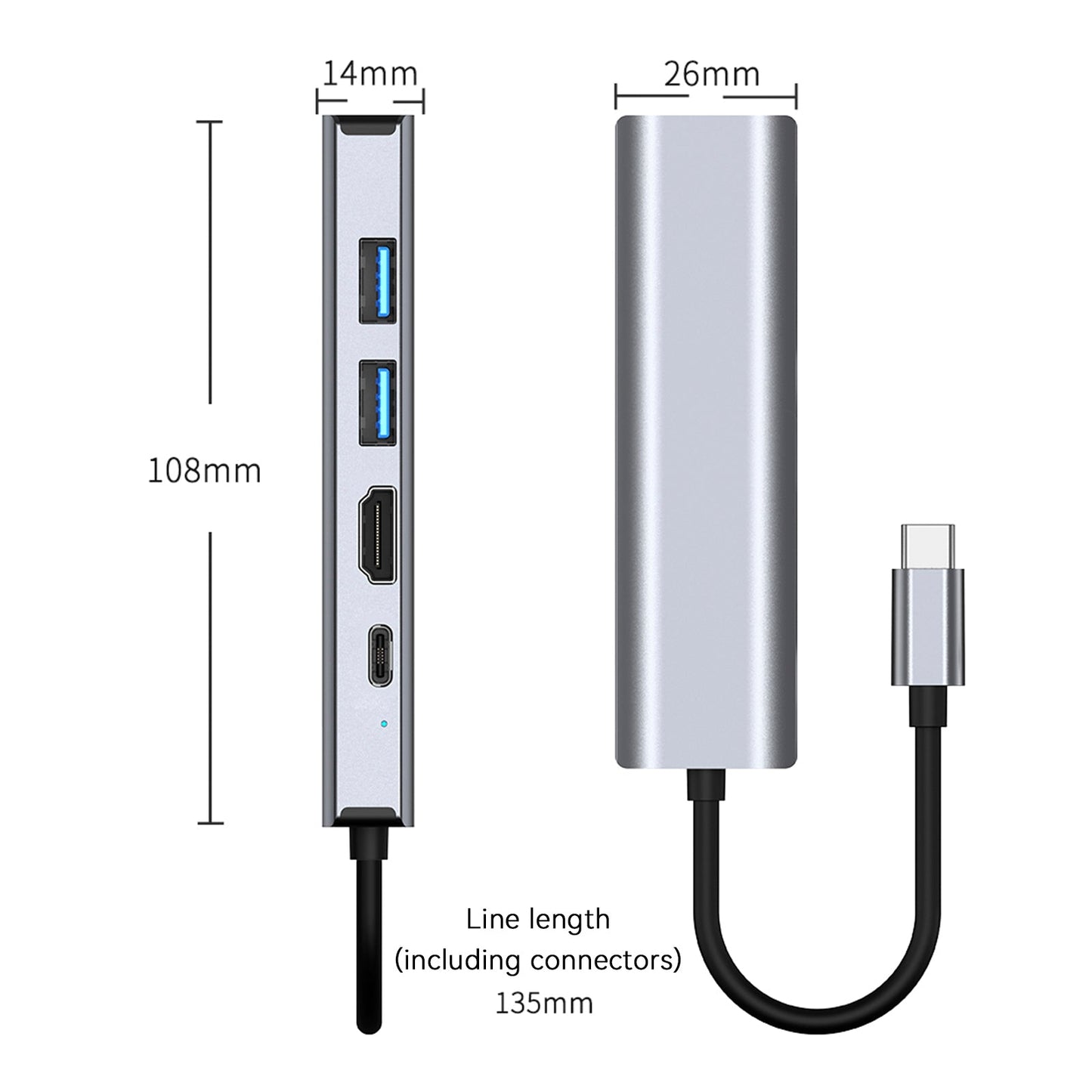 5 in 1 TYPE-C a USB3.0*1+USB2.0*1+PD100W/dati USB-C+HDMI+scheda di rete 100M per iPad