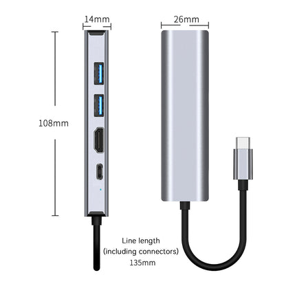 5 in 1 TYPE-C a USB3.0*1+USB2.0*1+PD100W/dati USB-C+HDMI+scheda di rete 100M per iPad