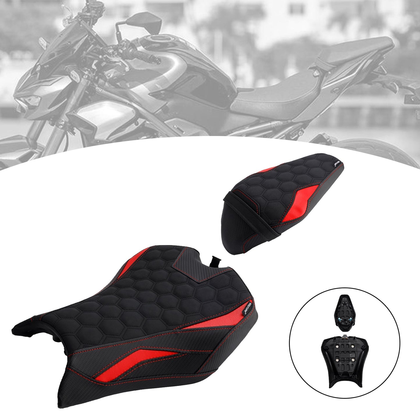 2025 - Kit cuscini passeggero anteriore e posteriore Raider per Kawasaki Z900 Zr900-F, colore rosso.