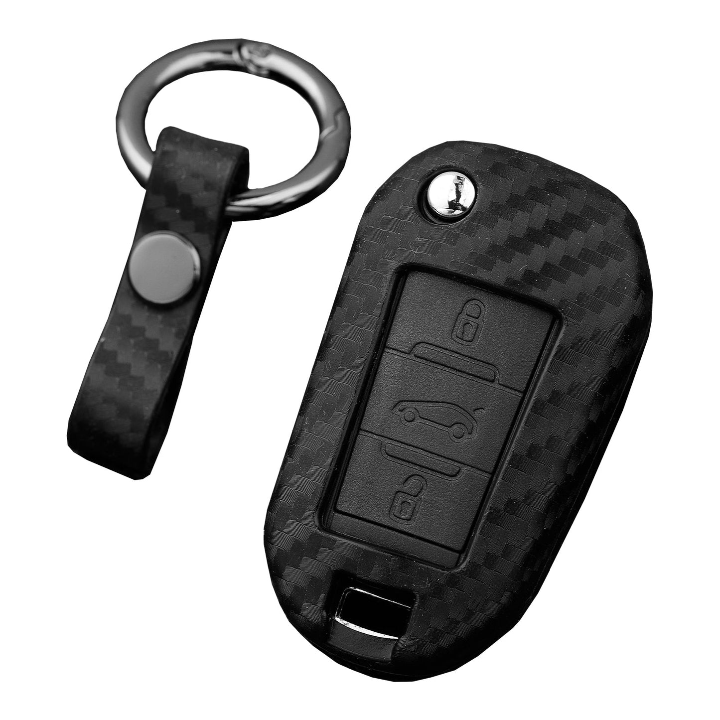 Custodia in similpelle e silicone per chiave auto Peugeot con fibbia