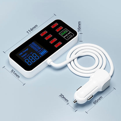 Caricabatterie USB PD5V1A QC3.0 con display, piccolo caricabatteria per auto a 8 porte, accendisigari