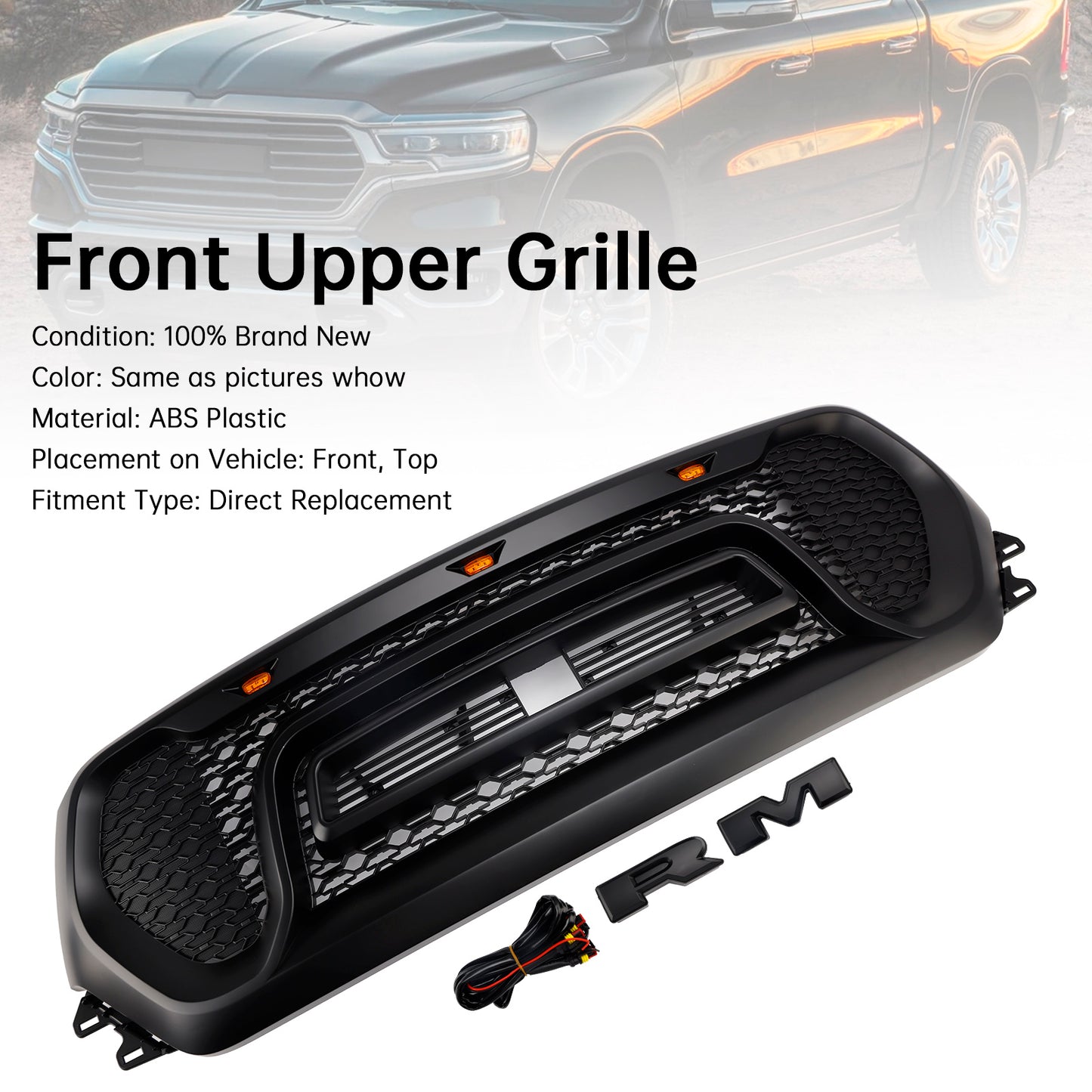 Griglia superiore del cofano a nido d'ape nera per Dodge Ram 1500 2019-2024