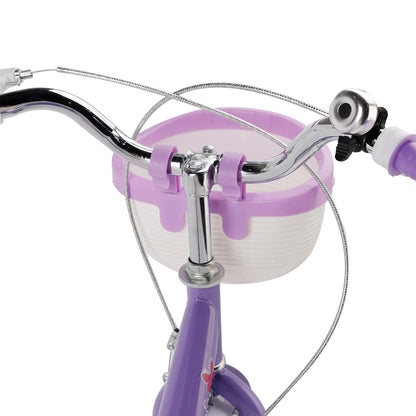 Bicicletta da principessa per bambini da 18" per ragazze, con ruote da allenamento rimovibili, rosa/viola