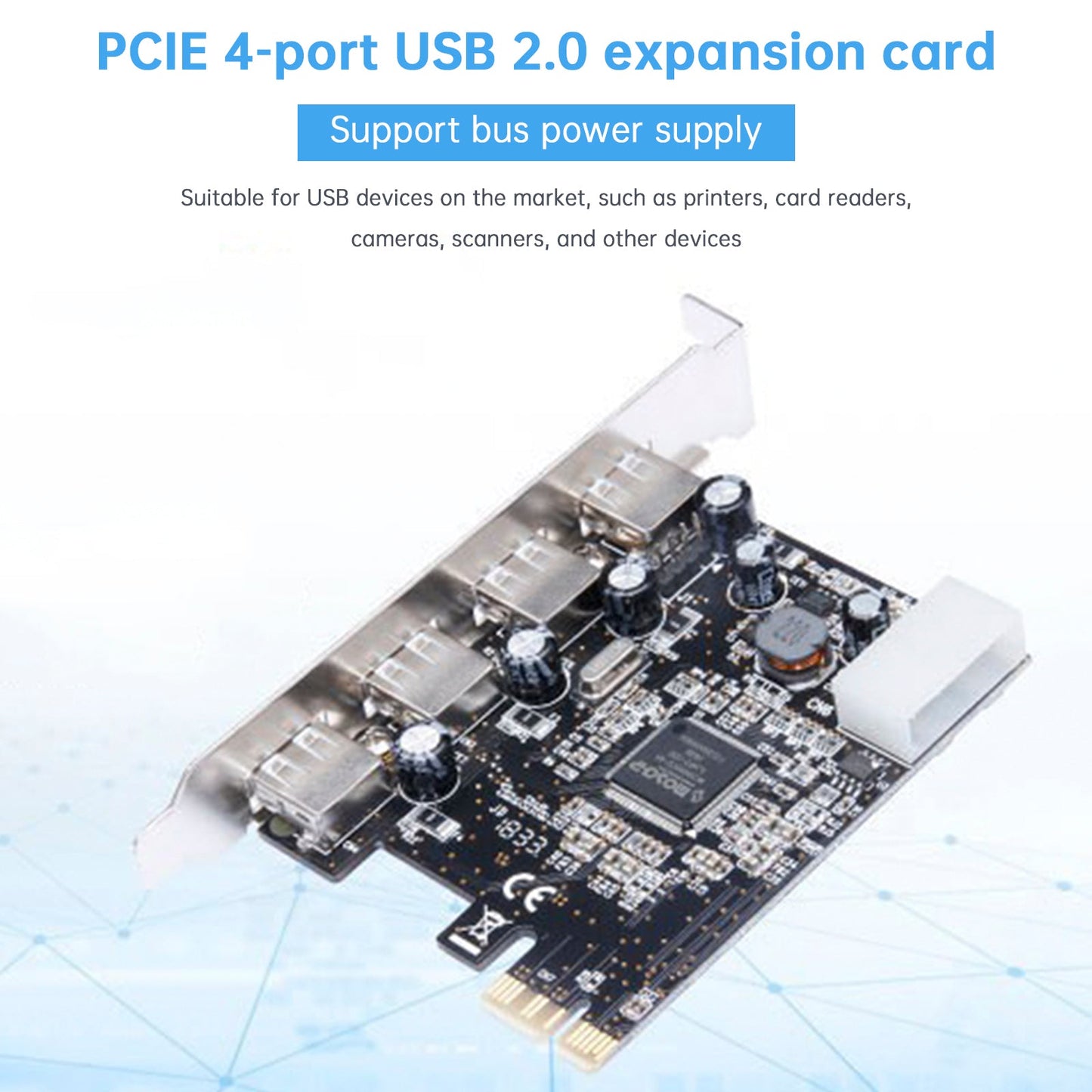Scheda di espansione HUB 2.0 PCIE a USB 2.0, scheda adattatore Moschip, alimentazione a 4 pin