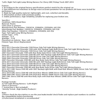 Cablaggio fanale posteriore sinistro e destro per pick-up Chevy GMC 2007-2014