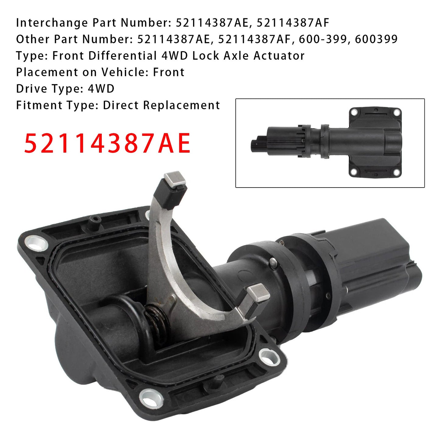 Attuatore dell'assale di bloccaggio 4WD differenziale anteriore Dodge Ram 1500 2008-2016 600-399 52114387AE 600399