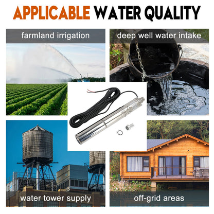 Pompa ad acqua sommergibile solare del foro del pozzo profondo di 3" 48V 750W MPPT incorporato