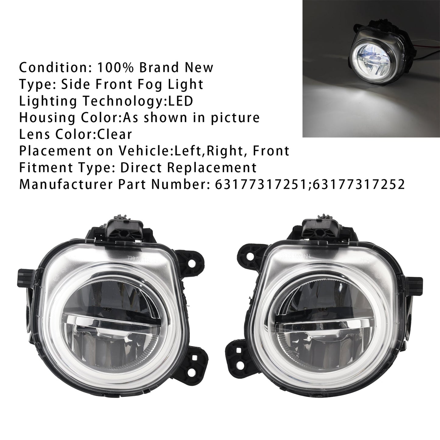 Coppia di fendinebbia anteriori a LED per BMW X3 F25 X4 F26 X5 F15 X6 F16 63177317252