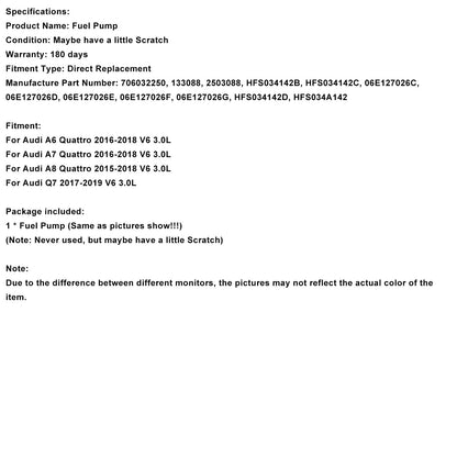 Pompa carburante ad alta pressione Audi A8 Quattro V6 3.0L 2015-2018 06E127026D 706032250 HFS034142D