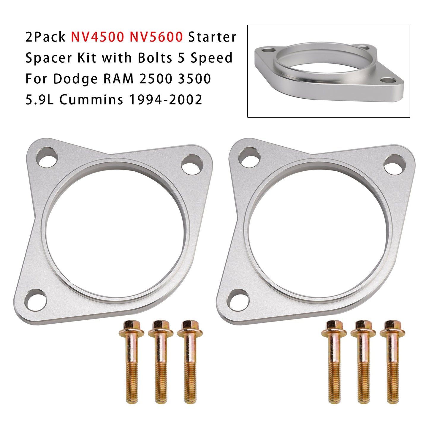 Kit distanziali per motorino di avviamento NV4500 NV5600 (confezione da 2) con bulloni, cambio a 5 marce per RAM 2500 5.9L