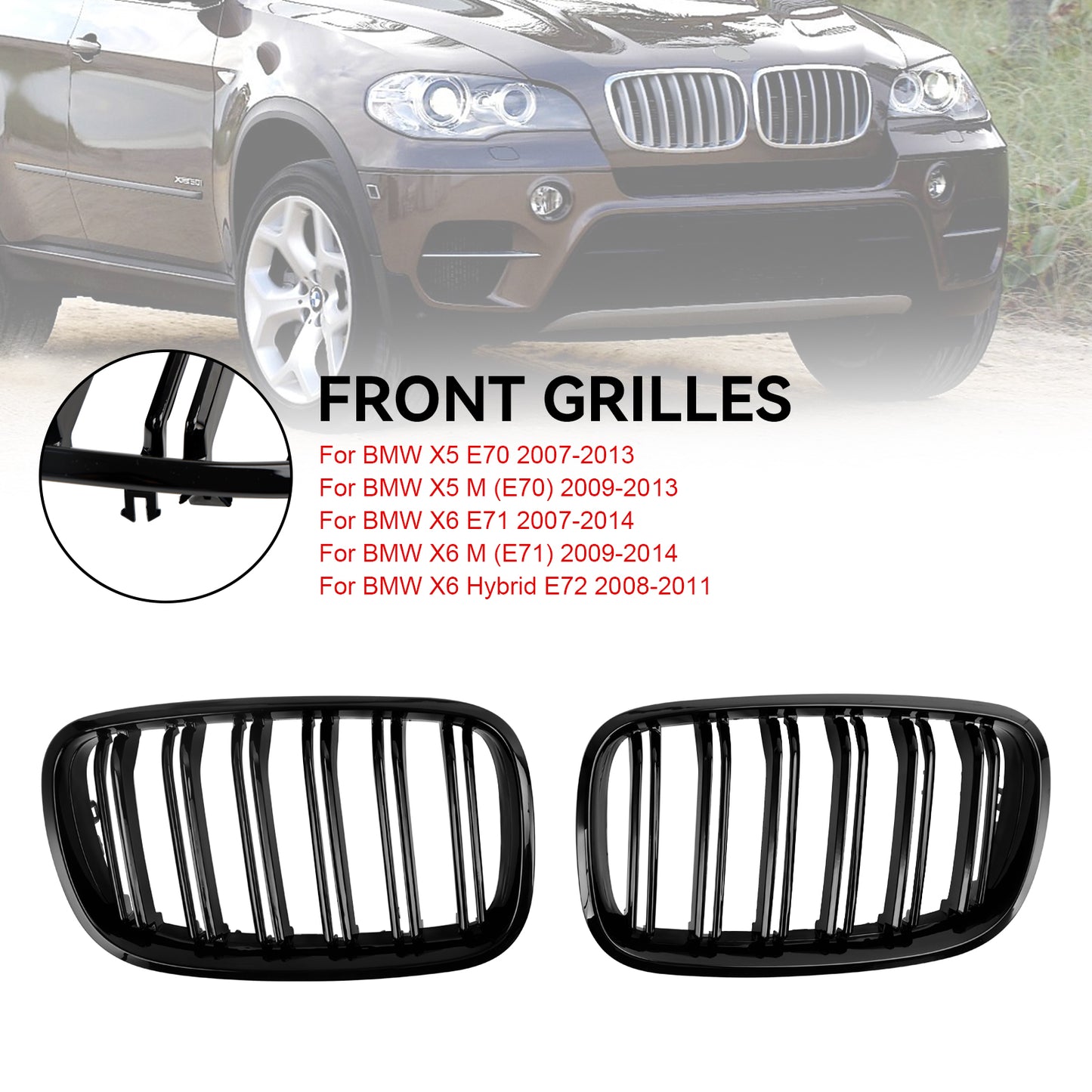 Front Bumper Kidney Grille Grill Per BMW X5 E70 X6 E71 2007-2013 Gloss Black