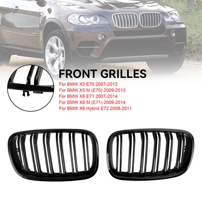 Front Bumper Kidney Grille Grill Per BMW X5 E70 X6 E71 2007-2013 Gloss Black