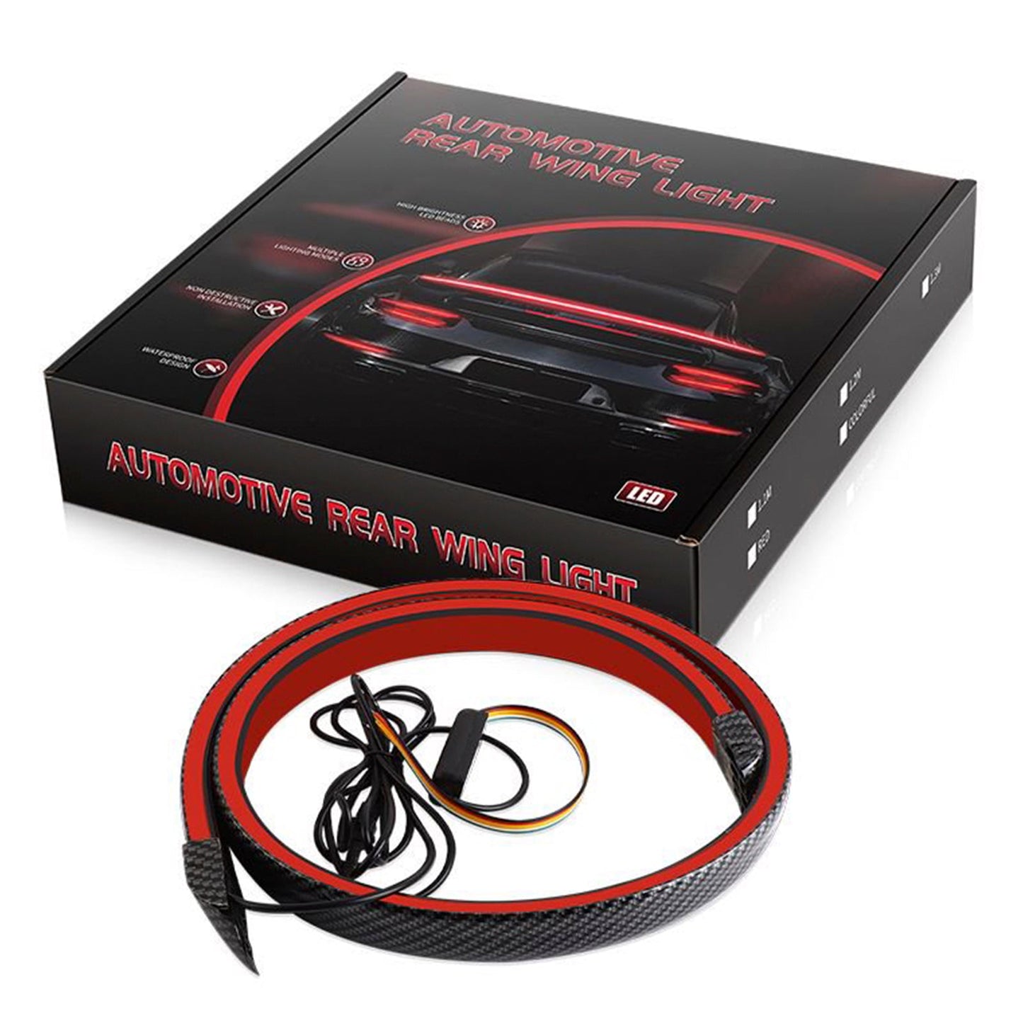 Lampada a LED per coda auto, in fibra di carbonio, spoiler posteriore, labbro freno, bagagliaio, rosso 1,3 m
