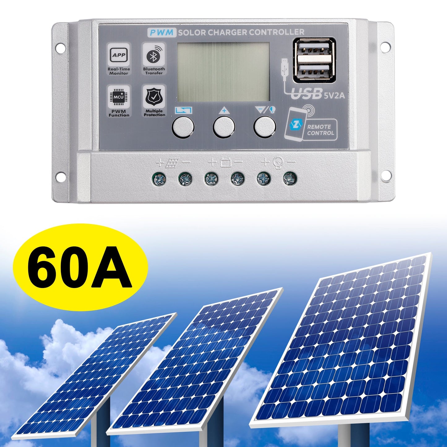 Regolatore solare PWM 10A-60A APP mobile Regolatore solare di controllo intelligente