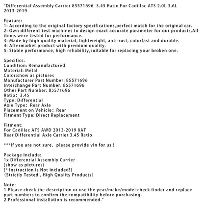Supporto del differenziale posteriore Cadillac ATS AWD 8AT 2013-2019 85571696 3,45