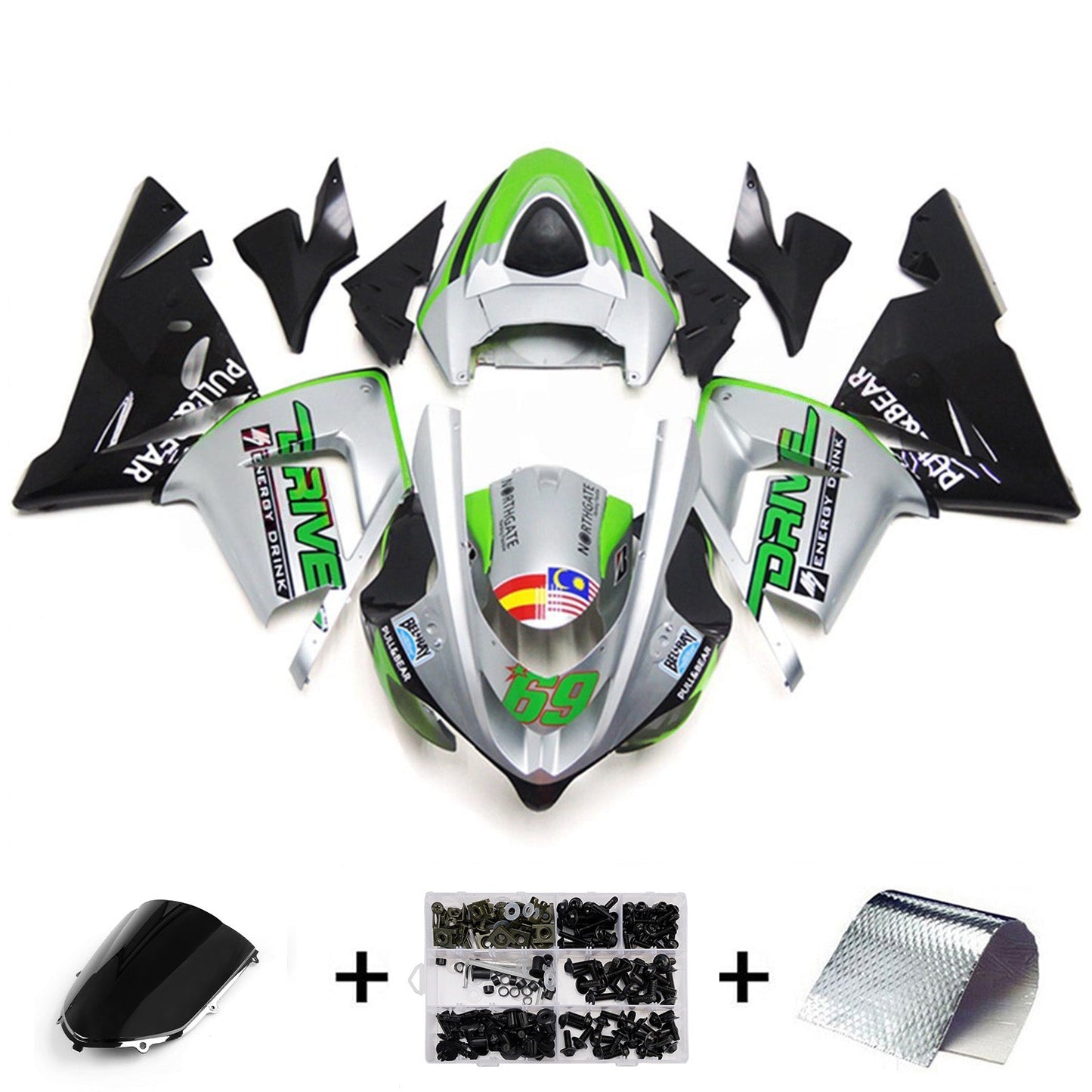 Kit carenatura iniezione in plastica ABS adatto per Kawasaki ZX10R 2004-2005
