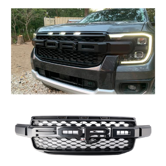2023-2024 Per FORD Ranger Everest Next Gen T9 Wildtrak Nera Griglia paraurti anteriore con luce LED bianca a logo