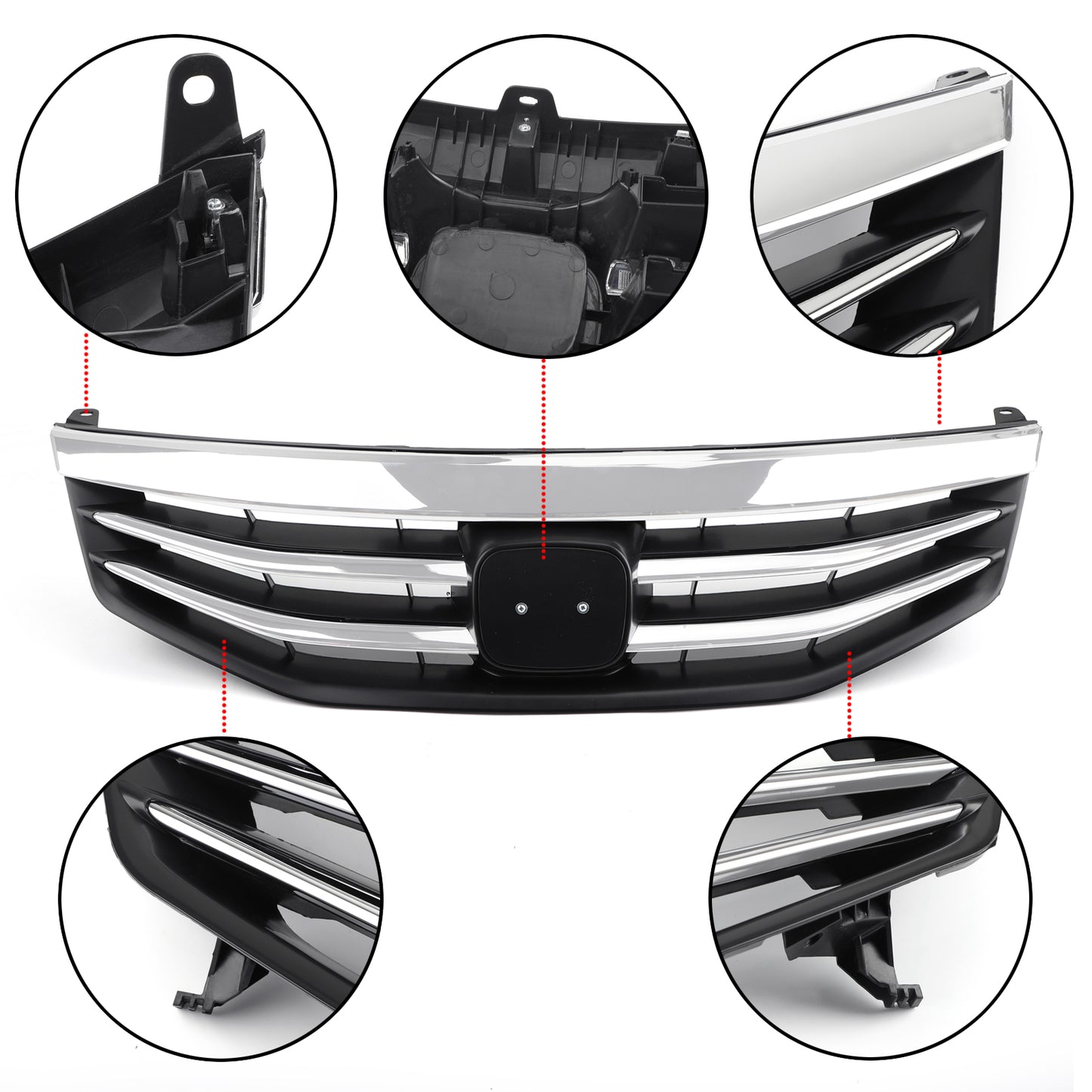 Black Chrome Front Upper Bumper Hood Grille Grill Per Honda Accord 2011-2012 4DR