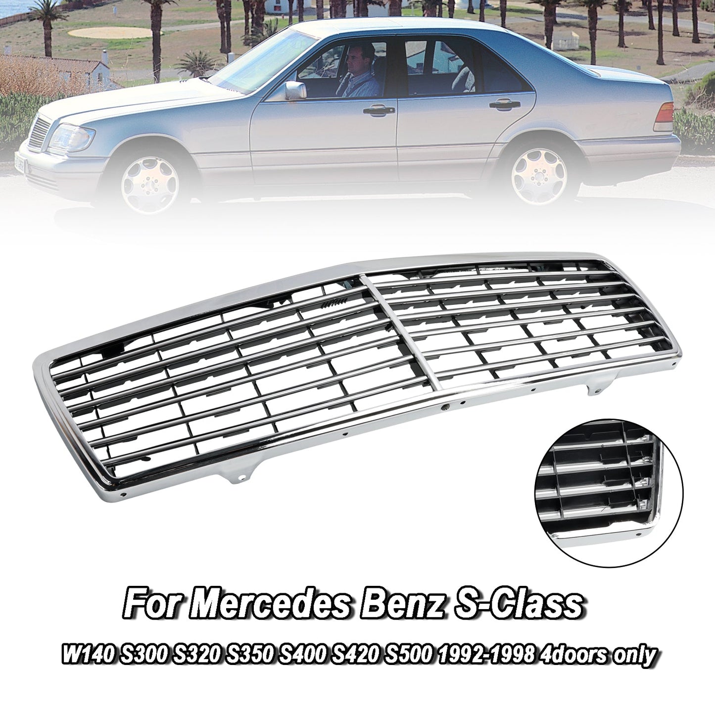 Griglia paraurti anteriore cromata Mercedes Benz Classe S W140 1992-1998