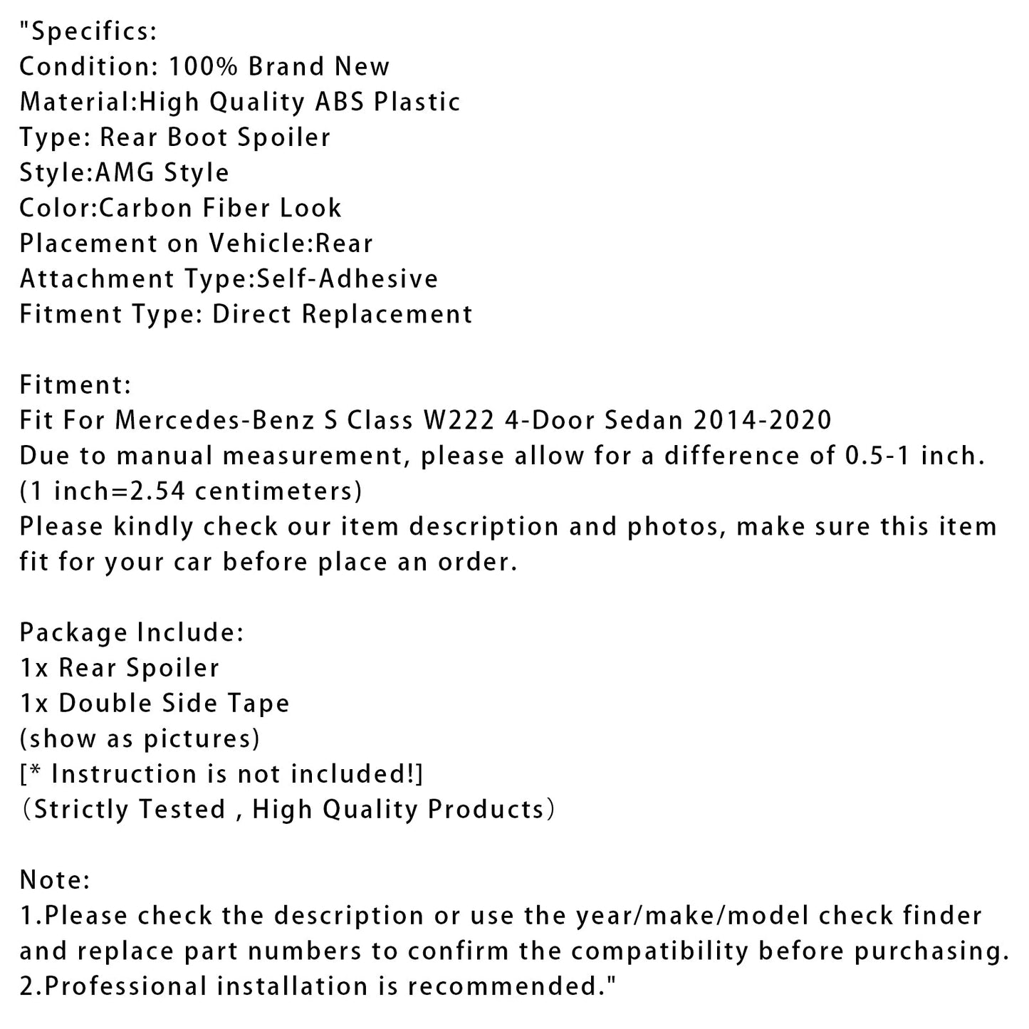 Spoiler posteriore in fibra di carbonio per Mercedes-Benz Classe S W222 2014-2020