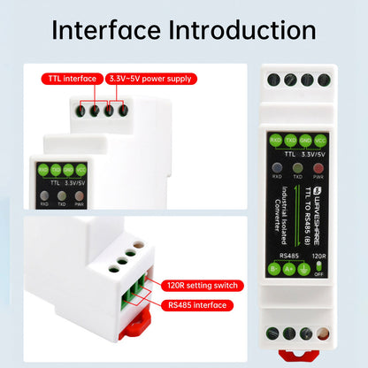 Modulo di isolamento elettrico da TTL a RS485 Convertitore seriale su guida DIN Protezione da sovratensioni