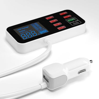Caricabatterie USB PD5V1A QC3.0 con display, piccolo caricabatteria per auto a 8 porte, accendisigari