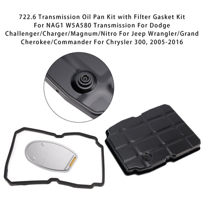 Kit coppa olio con filtro e guarnizione per trasmissione W5A580 722.6 per Jeep Commander 2006-2010, anni 2006-2010, codice 5073878AA.