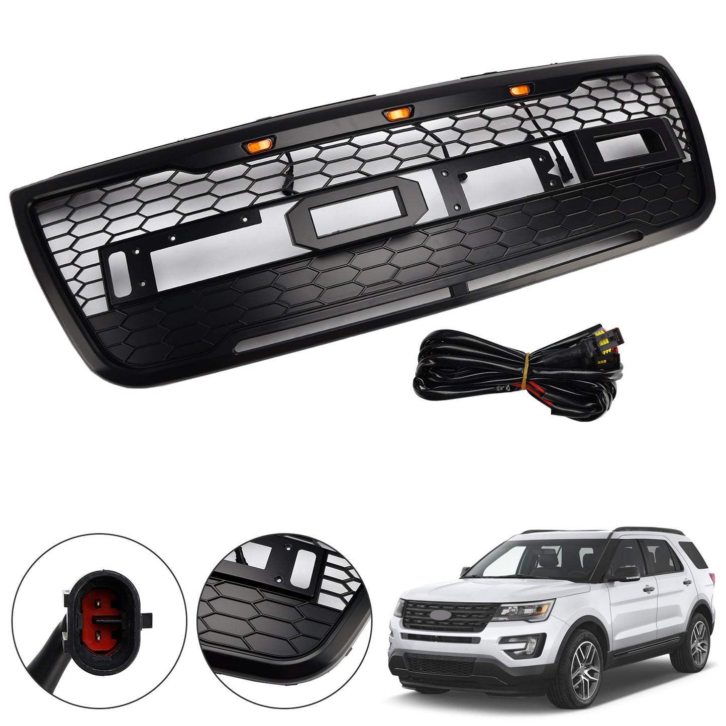 Griglia paraurti anteriore superiore grigia Ford Explorer 2012-2015 con luci